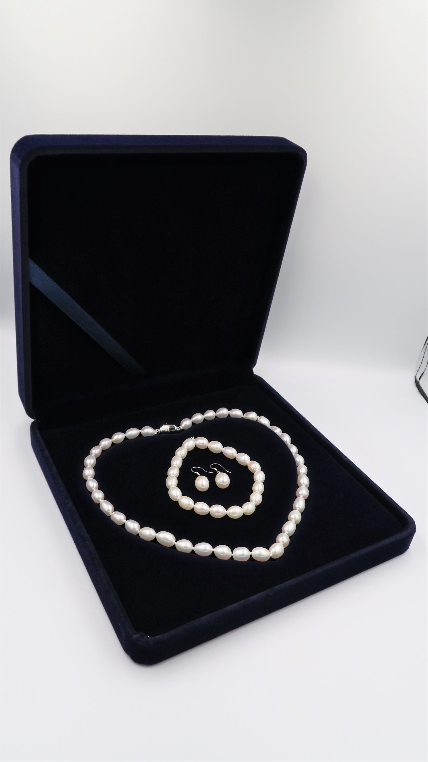 PC - Real Pearl Full Set White Necklace Bracelet Earring Celeste 925 Sterling Silver gift